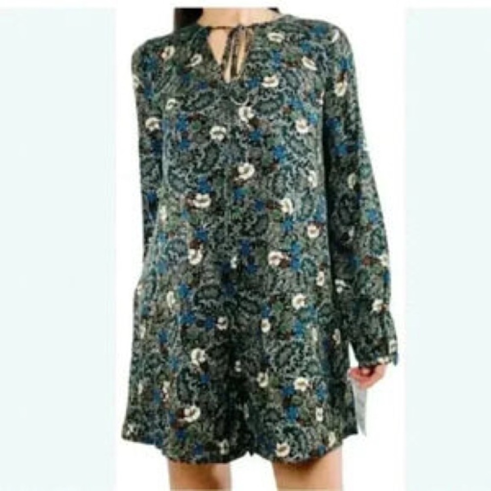 Zara Green and Blue Patterned Long Sleeve Dress